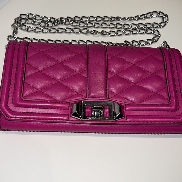 Rebecca Minkoff fuchsia pink leather clutch shoulder bag removable chain straps - Picture 2 of 7